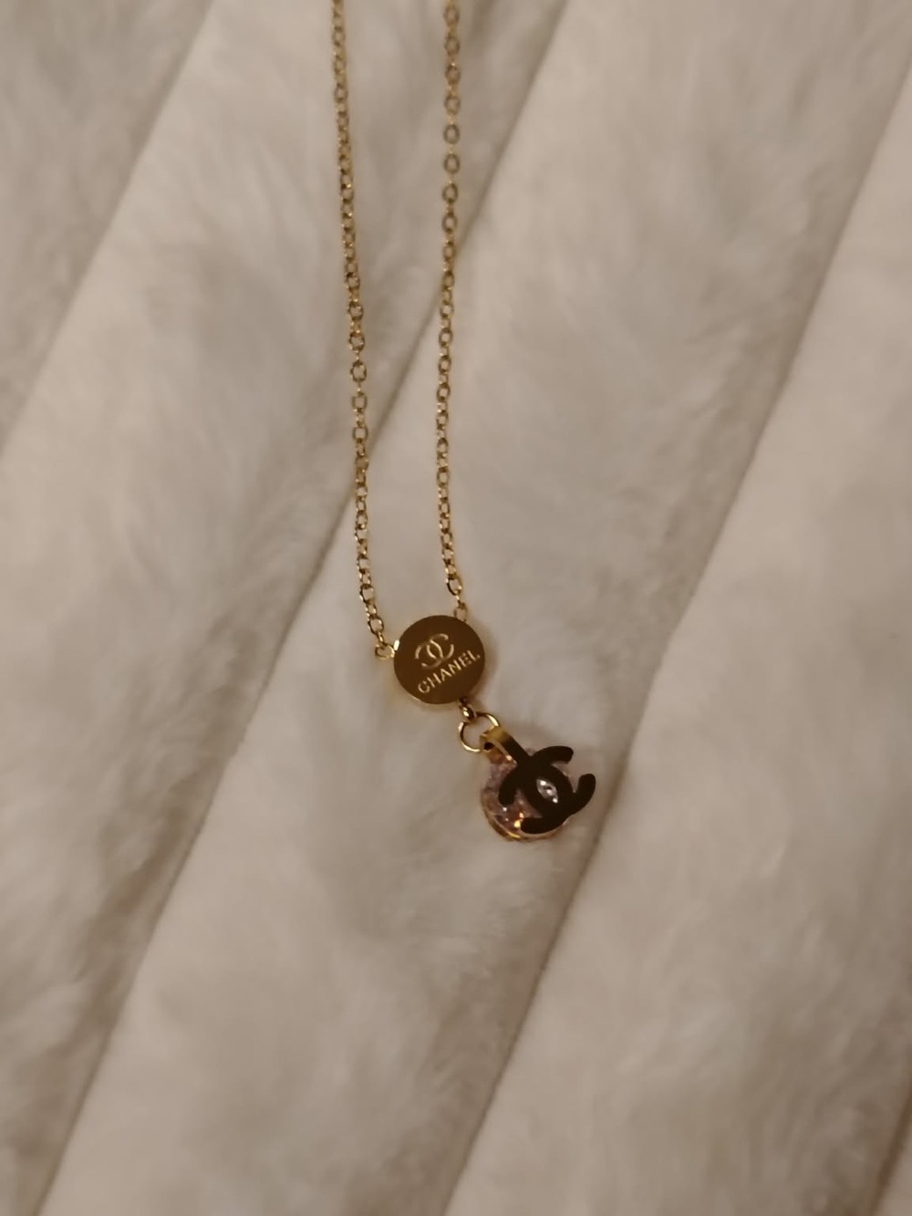 Gold-Tone Necklace with Brown Enamel CC Charm - Picture 1 of 1
